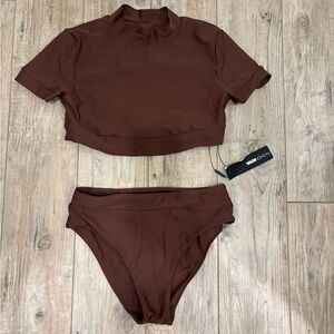 Fashion Nova Chocolate Two-Piece Swim Set Size Medium